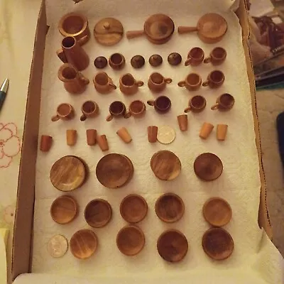 65 Wooden Miniature Pots Plates Mugs Tumblers Pans Bowls Pitchers Coffee Pot EXC • $25