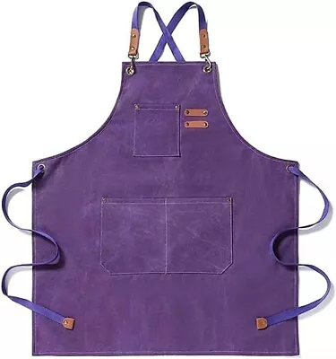 Kitchen Chef Apron With 3 Pockets Cross-Back Adjustable Bib For Cooking Purple • $14.85