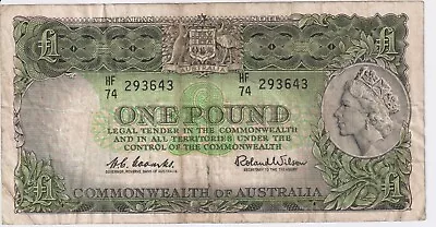 1961 Australia 1 Pound Banknote - Coombs / Wilson - R34 - Good - # 31156 • $19