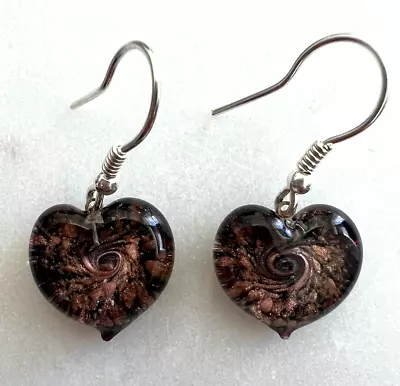 Murano Glass Handcrafted Unique Jewelry 925 Sterling Silver Heart Earrings  • $24.90