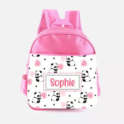 Personalised Cute Panda Bear Girls Pink Kids Backpack Childrens School Bag • £17.99