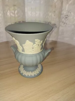 Small Wedgewood Jasperware  Urn Style Vase  8.5 Cm Blue Greek Design With Goats • $0.99