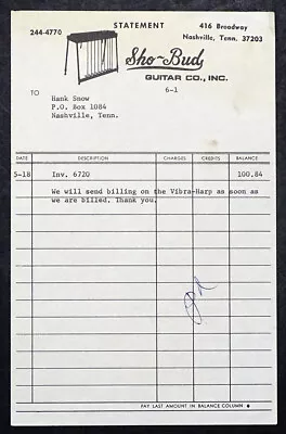 Vintage HANK SNOW Receipt From MARTIN To REPAIR D-41 GUITAR /Grand Ole Opry • $58.93