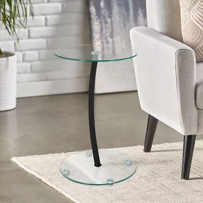 Side Sofa Table Clear Glass Top Single Leg Laptop Desk Hall Bedside End Table UK • £35.95