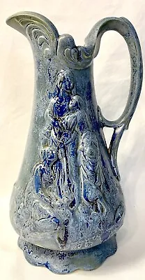 VTG Studio Art Pottery Blue Raised Relief Base Relief Molded Pitcher Signed  • $18.67