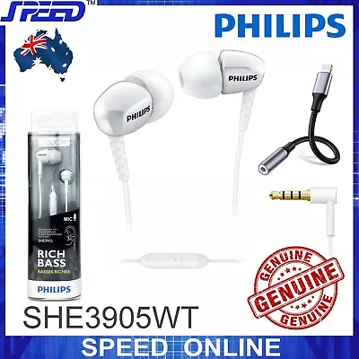 PHILIPS SHE3905WT Earphones With Mic - 3.5mm & IPhone Lightning Plugs - WHITE • $50