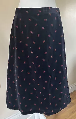 Women's Velvet Skirt Size 10 Midi Black Feather Pattern • £12