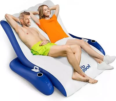 Inflatable 1-2 Person Pool Recliner Lounge Float With Cup Holders  Free Shipping • $49.99