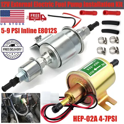 $12.99 • Buy Universal 12V Electric Fuel Pump Inline Low Pressure Gas Diesel HEP-02A / E8012S
