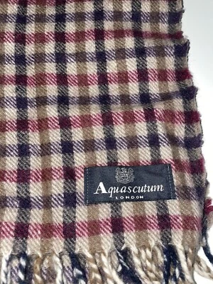 Rare Vintage Aquascutum Burgundy Check Scarf Hat Cap • £85.34