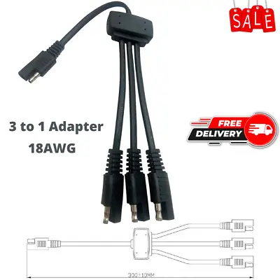 $18.99 • Buy 3 Way Battery Tender Charger Cable SAE Splitter Quick Connector Cord 12V 18AWG
