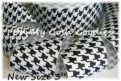 3  Black White Houndstooth Cheer Grosgrain Ribbon 4 Cheer Hairbow Bow Tick Tock • $0.99