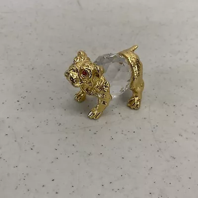 Vintage Gold English Bulldog Figure Trinket Charm Clear Globe Red Eyes • $14.99