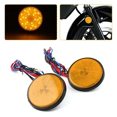 2x Amber 24LED Round Reflector Tail Light Rear Brake Stop Turn Signal Motorcycle • $8.98