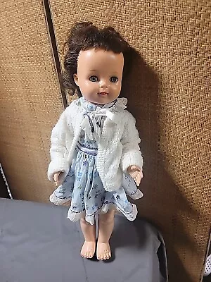 Vintage 1950’s Ideal Saucy Walker Doll 22” Brown Hair Blue Dress Untested • $35.90