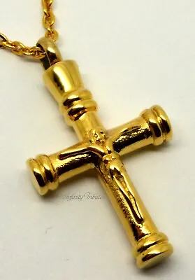 Cross Cremation Ashes Urn Necklace Keepsake Pendant 24k Gold Plated Jesus  • £29.99