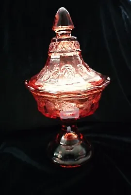 Vintage Indiana Tiara Coral Strawberry Covered Glass Candy Dish Compote • $28