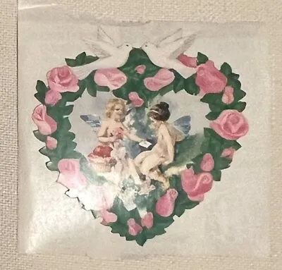 3-Vintage Sandylion Rose Heart Sticker With Cherubs - 2-1/2  Square • $1.99
