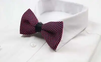 Mens Pink & Black Cross-Hatched Knitted Bow Tie • $7.07