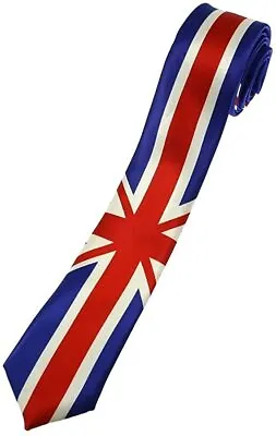 Union Jack Flag Blue Red White Satin Feel Fancy Dress Jubillee Party Skinny Tie • £5.49