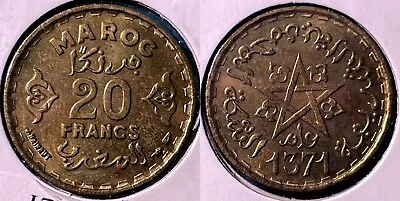Morocco 1952 (1371) 20 Francs - Mohammed V KM-50 Aluminum Bronze BUNC #10 • $7.75