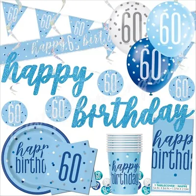 Blue 60th Birthday Party Decorations Balloons Banner Tableware Supplies Age 60 • £5.50