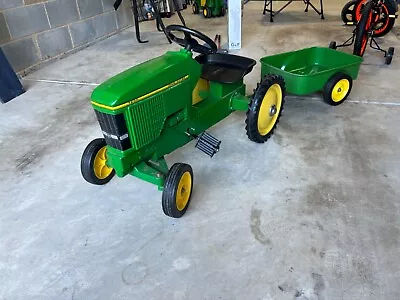  Vintage John Deere Kids Metal Pedal Tractor With Tow Behind Trailer. • $375