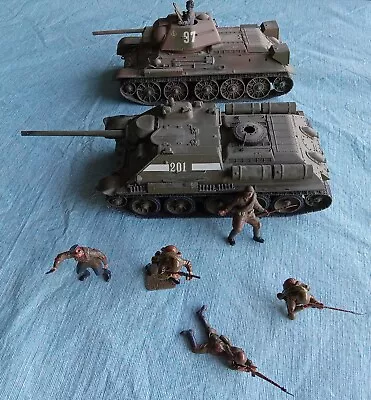 1/35 Built T-34/76 SU-85 Soviet Russian WWII Tank Painted Figures Lot Tamiya  • $85