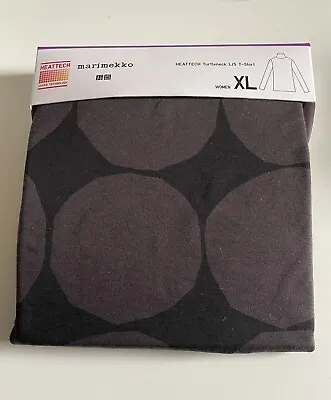 Marimekko Uniqlo Heattech Womens Grey Kivet Print Thermal Roll Neck Top XL UK 16 • £34.99