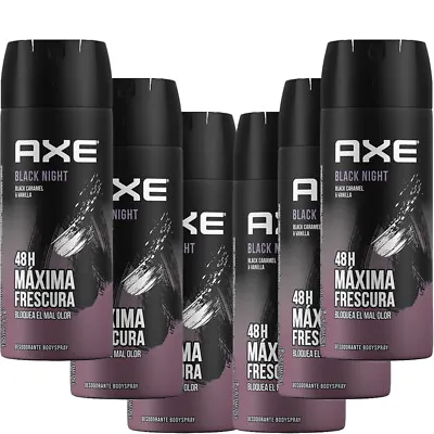 £21.47 • Buy 6 Pack Axe Black Night Mens 48HR Fresh Deodorant Body Spray, 150ml (5.07 Oz) 