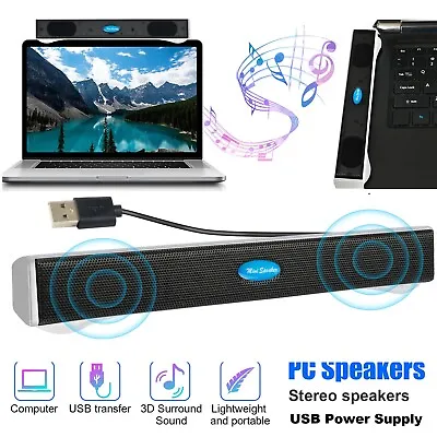 Wired Computer Speakers Soundbar Stereo Bass Sound 3.5mm USB For Desktop Laptop • $13.98