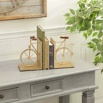 7  Bike Gold Metal Bookends With Wood Accents (Set Of 2) • $28.42