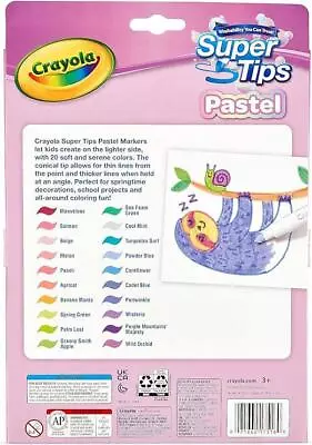 CRAYOLA Pastel Super Tips Washable Markers Assorted Colours Pack Of 20 • £9.99