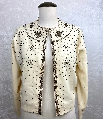 VTG Hand Decorated Beaded Cardigan Sweater Sz 42 De Paul Originals Of Hong Kong • $23.99