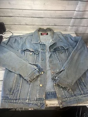 Vintage Wrangler Hero Denim Jacket Men’s XL Blue Trucker Jean Distressed 90’s • $41