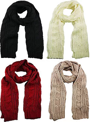 ITZU .Co Soft Touch Feel Chunky Cable Knit Scarf Red Ecru Black • £16.90