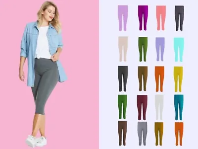 Women Ladies Cropped 3/4 Capri Length Leggings Summer Plus Size Uk 8-26 • £3.49