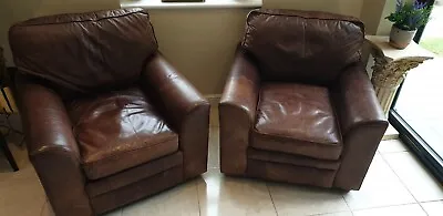 £1100 • Buy 2 Halo Brown Leather Quality Armchairs Aniline Cigar Antiqued