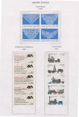 $30 • Buy (F162-12) 1987 USA 3sets 14stamps Lace Making, Constitution& Locomotives(L) 