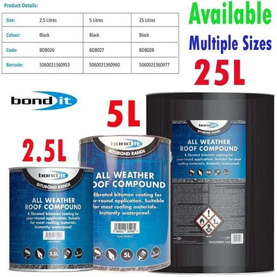 £25.79 • Buy All Weather ROOFING Compound Bitumen Coating Waterproof Sealer Seal - 2.5/5/25L