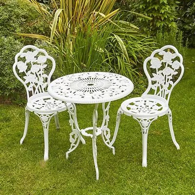 White Bistro Set Outdoor Patio Garden Furniture Table And 2 Chairs Metal • £132.99