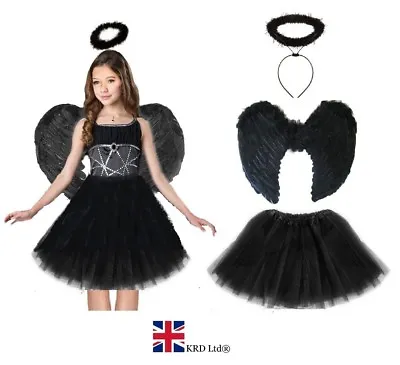 £12.99 • Buy DARK ANGEL FAIRY COSTUME Feather Girls Halloween Fancy Dress Outfit Party Lot UK