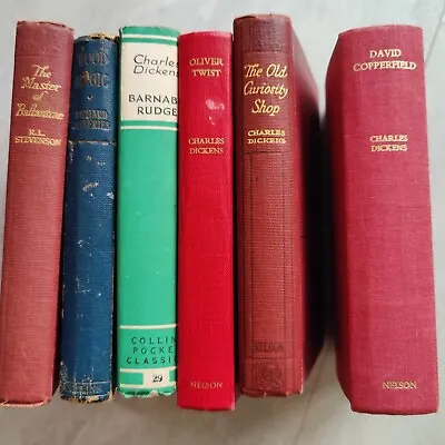 6 Vintage 1930s-50s Collins Nelson Classics Dickens Stevenson Pocket Jefferies • £6