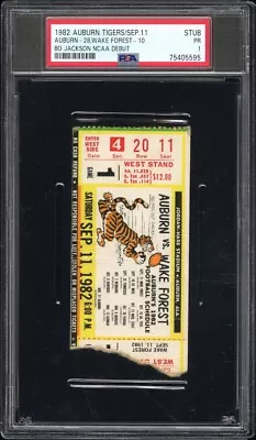 Bo Jackson College NCAA Debut PSA Football Ticket 1982 9/11/82 Auburn Tigers HOF • $1000