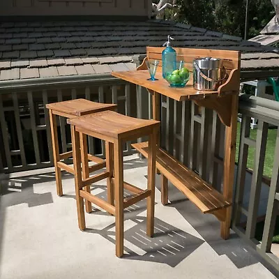 Cassie Outdoor 3 Piece Acacia Wood Balcony Bar Set • $233.91