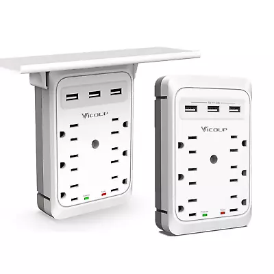 VICOUP Socket Shelf Surge Protector Adapter With 6AC Outlet 3 USB Port Extender • $12.97