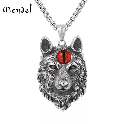 MENDEL Mens Evil Eye Wolf Head Necklace Pendant Stainless Steel Jewelry Chain • $11.99