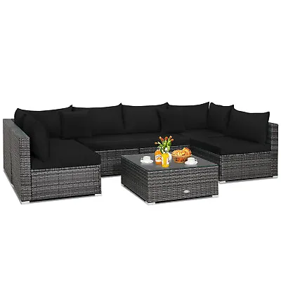 $849.95 • Buy 7PCS Patio Rattan Furniture Set Sectional  Cushioned Lounge Furniture Setting