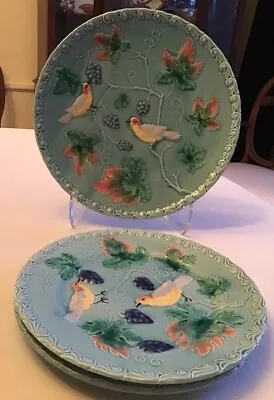 Vintage West Germany 230 Blue Majolica Birds & Grapes - 11” And 2- 9 1/4” Plates • $80