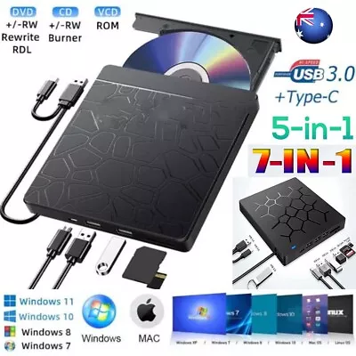 External CD DVD Drive For PC Laptop Windows 11 10 USB 3.0 Burner Reader Writer • $33.24